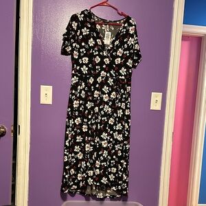 Torrid black white red floral wrap midi dress stretchy plus size new casual